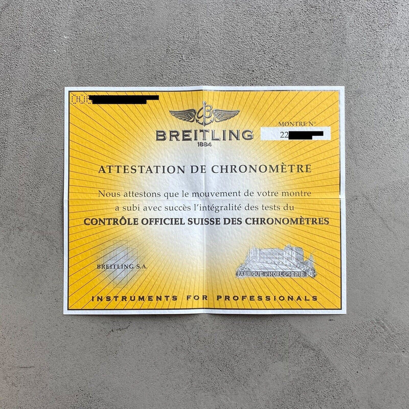 Original Breitling Chronometer Certificate Punched circa 1990s-2000s